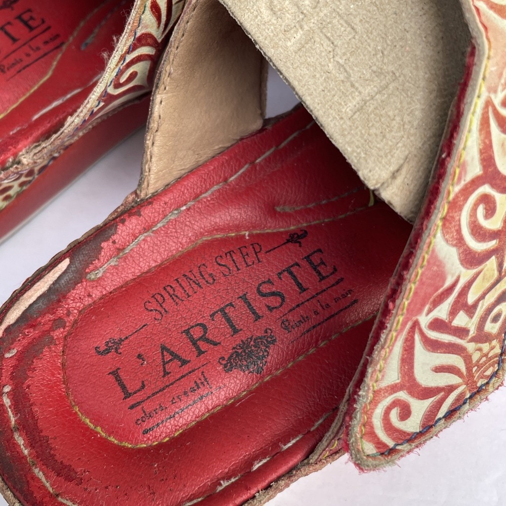 L'Artiste Sandals Womens US Size 7.5-8 /38 Red Caiman Artsy Bohemian Wedge Slide - Picture 6 of 16
